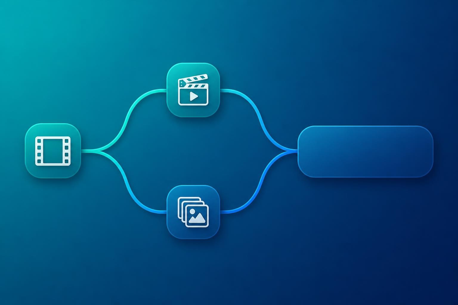 flow of a short brief splitting into two model routes and converging on one polished timeline