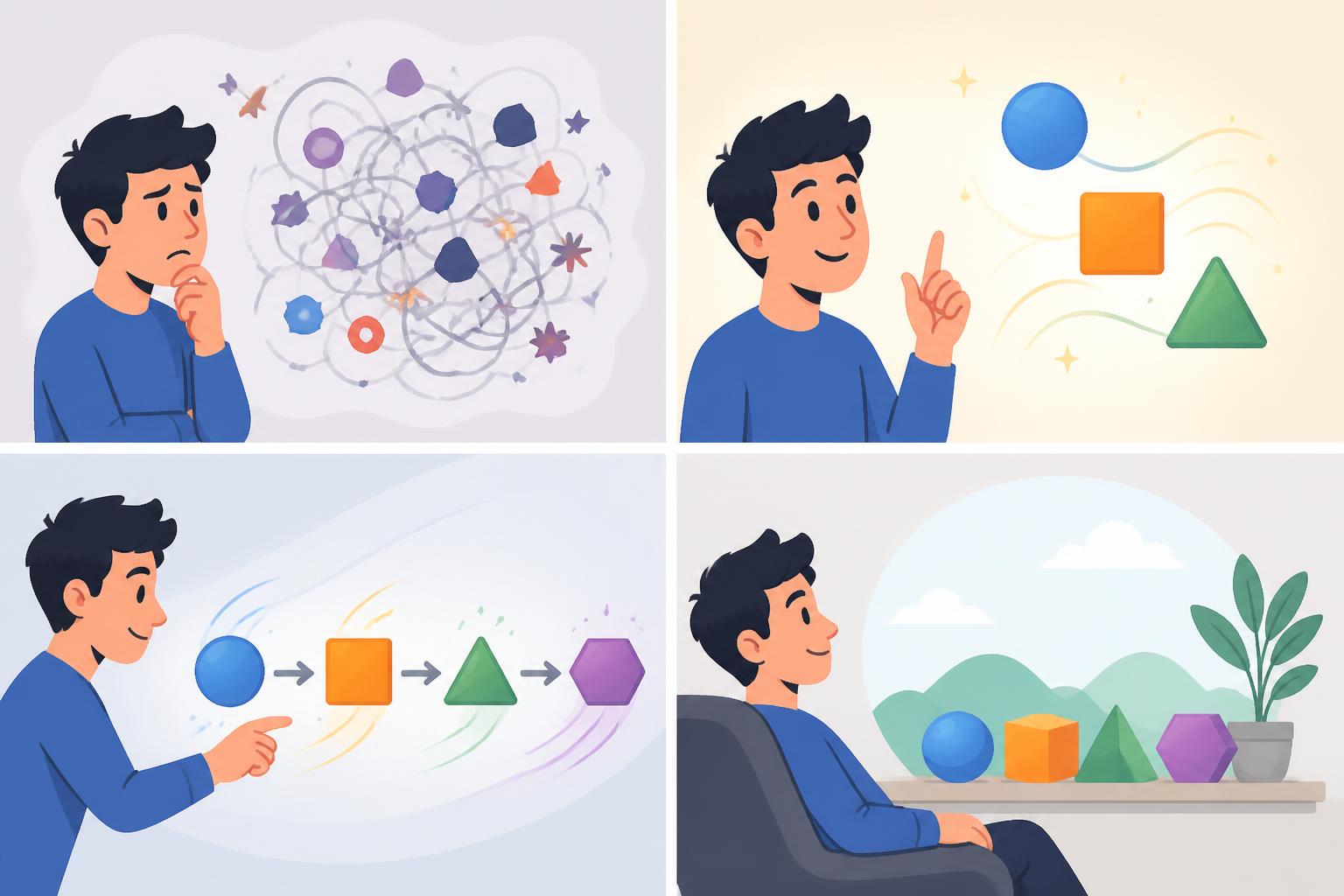 Animated storyboard beats for an AI explainer video