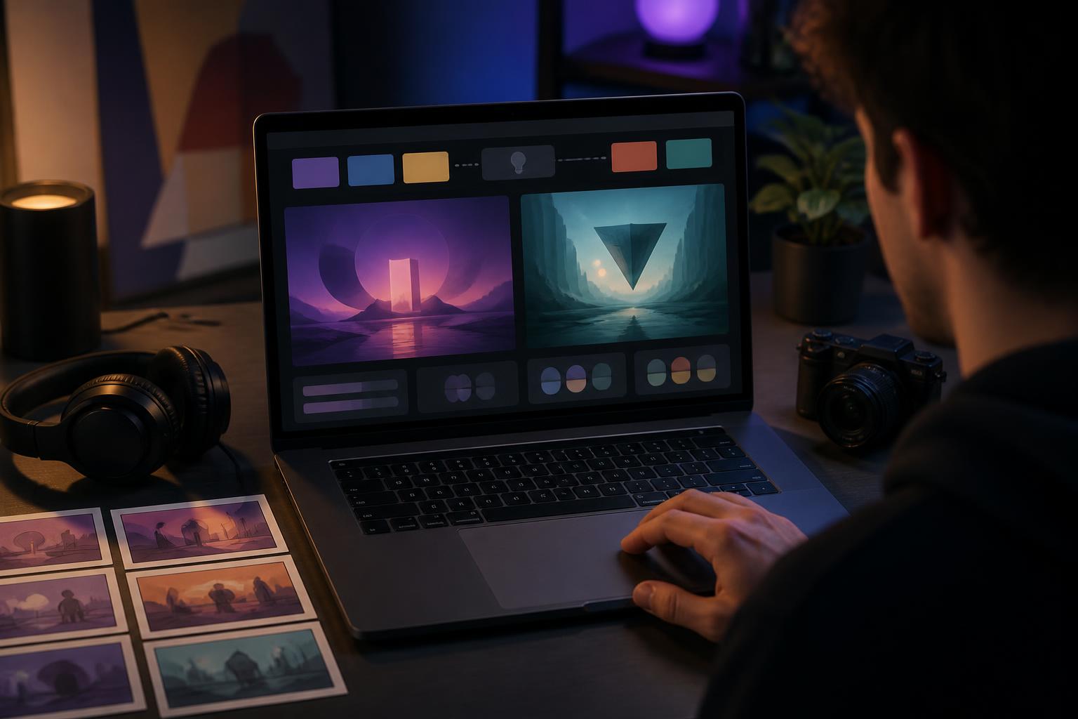 creator workstation comparing two abstract AI video outputs